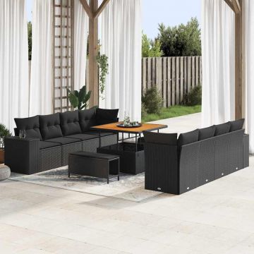 vidaXL Set de canapele pentru grădină cu pernă cu pernă 11 pcs Negru