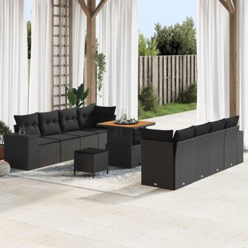 vidaXL Set de canapele pentru grădină cu pernă cu pernă 11 pcs Negru