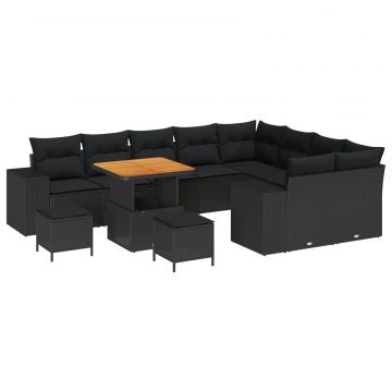 vidaXL Set de canapele pentru grădină cu pernă cu pernă 12 pcs Negru