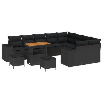 vidaXL Set de canapele pentru grădină cu pernă cu pernă 12 pcs Negru