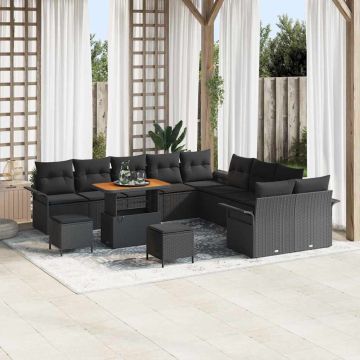 vidaXL Set de canapele pentru grădină cu pernă cu pernă 13 pcs Negru