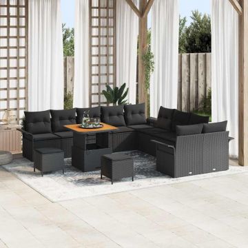 vidaXL Set de canapele pentru grădină cu pernă cu pernă 13 pcs Negru