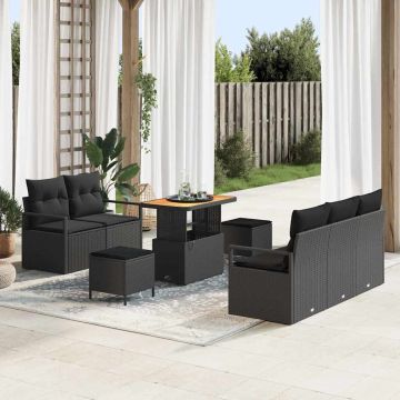 vidaXL Set de canapele pentru grădină cu pernă cu pernă 8 pcs Negru