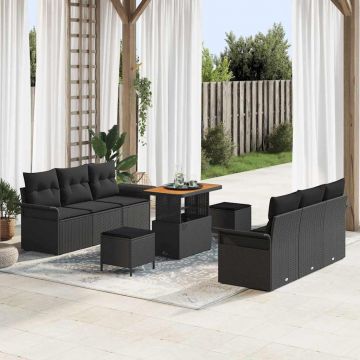 vidaXL Set de canapele pentru grădină cu pernă cu pernă 9 pcs Negru
