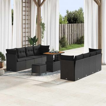 vidaXL Set de canapele pentru grădină cu pernă Manual 11 pcs Negru