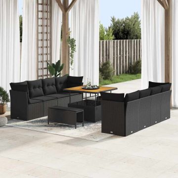 vidaXL Set de canapele pentru grădină cu pernă Manual 11 pcs Negru
