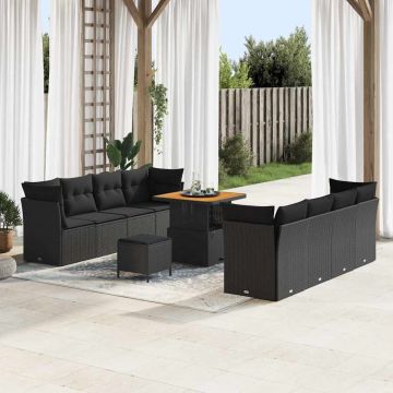 vidaXL Set de canapele pentru grădină cu pernă Manual 11 pcs Negru