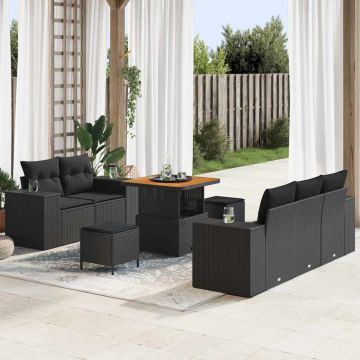 vidaXL Set de canapele pentru grădină cu pernă Manual 8 pcs Negru