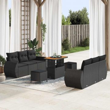 vidaXL Set de canapele pentru grădină cu pernă Manual 9 pcs Negru