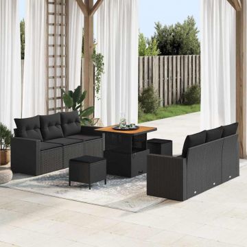 vidaXL Set de canapele pentru grădină cu pernă Manual 9 pcs Negru