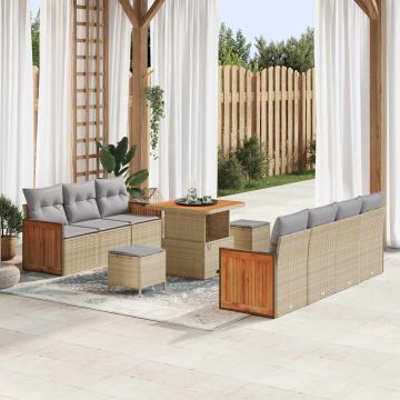 vidaXL Set de canapele pentru grădină 10 pcs Beige și gri deschis