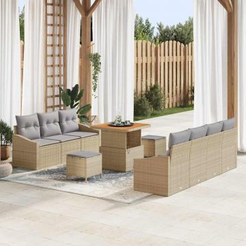 vidaXL Set de canapele pentru grădină 10 pcs Beige și gri deschis