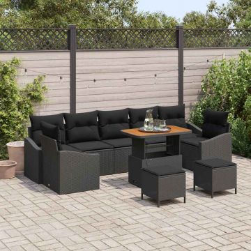 vidaXL Set de canapele pentru grădină 10 pcs Negru 90 x 55 x 71 cm