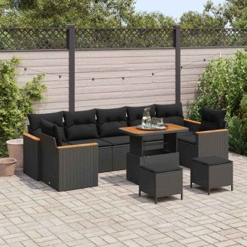 vidaXL Set de canapele pentru grădină 10 pcs Negru Rattan poli