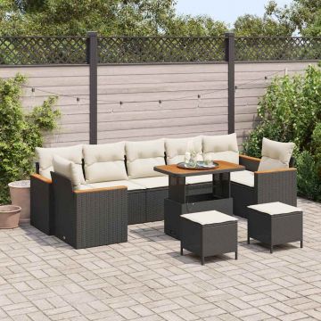 vidaXL Set de canapele pentru grădină 10 pcs Negru Rattan poli