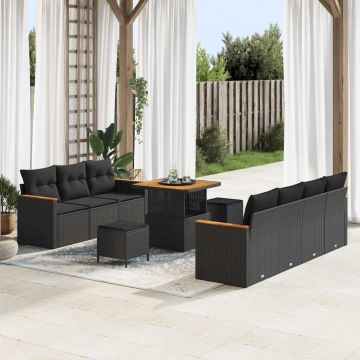 vidaXL Set de canapele pentru grădină 10 pcs Negru Rattan poli