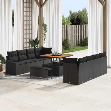 vidaXL Set de canapele pentru grădină 11 pcs Negru 100 x 100 x 71 cm