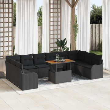 vidaXL Set de canapele pentru grădină 11 pcs Negru 100 x 55 x 73 cm