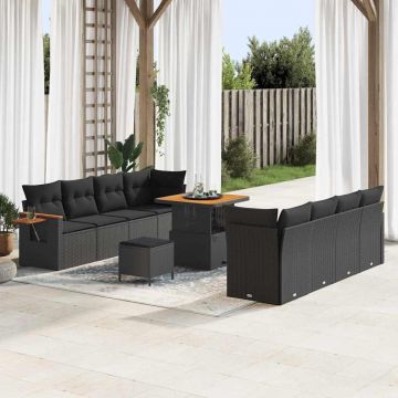 vidaXL Set de canapele pentru grădină 11 pcs Negru Rattan poli