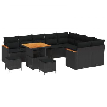 vidaXL Set de canapele pentru grădină 12 pcs Negru Poli Rattan