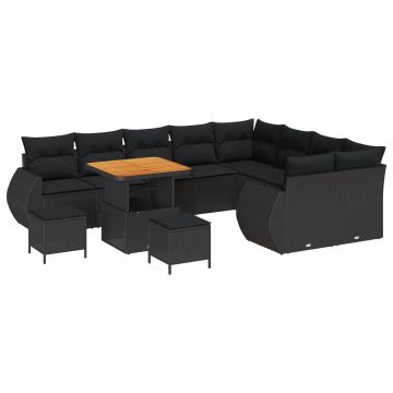 vidaXL Set de canapele pentru grădină 12 pcs Negru Poli Rattan