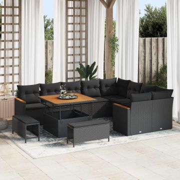 vidaXL Set de canapele pentru grădină 12 pcs Negru Poli Rattan