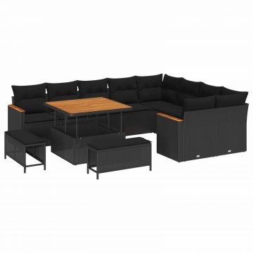 vidaXL Set de canapele pentru grădină 12 pcs Negru Poli Rattan