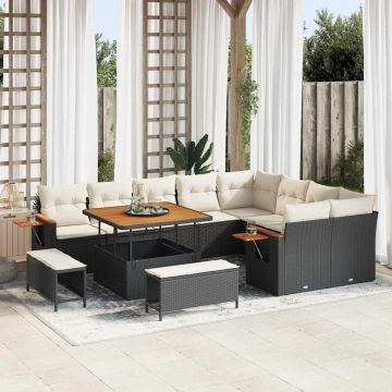 vidaXL Set de canapele pentru grădină 12 pcs Negru Rattan poli