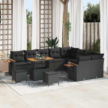 vidaXL Set de canapele pentru grădină 12 pcs Negru Rattan poli