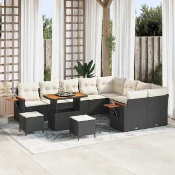 vidaXL Set de canapele pentru grădină 12 pcs Negru Rattan poli