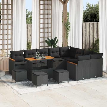 vidaXL Set de canapele pentru grădină 13 pcs Negru Poli Rattan