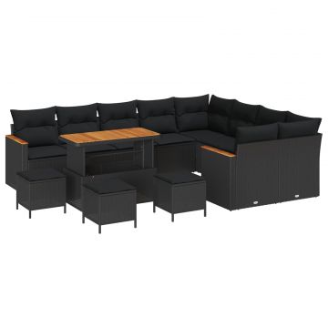 vidaXL Set de canapele pentru grădină 13 pcs Negru Poli Rattan