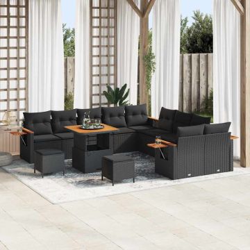 vidaXL Set de canapele pentru grădină 13 pcs Negru Rattan poli