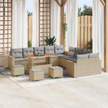 vidaXL Set de canapele pentru grădină 14 pcs bej și gri deschis