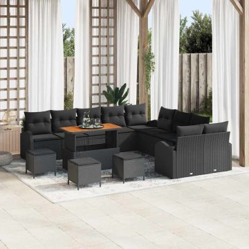 vidaXL Set de canapele pentru grădină 14 pcs Negru 110 x 55 x 71 cm