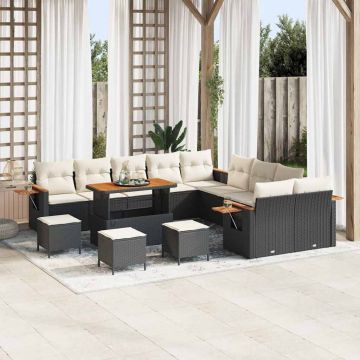 vidaXL Set de canapele pentru grădină 14 pcs Negru Rattan poli