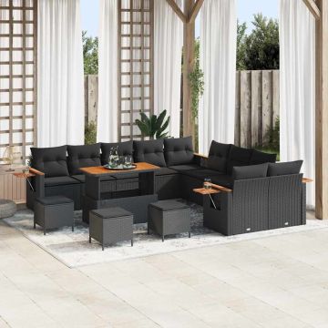 vidaXL Set de canapele pentru grădină 14 pcs Negru Rattan poli