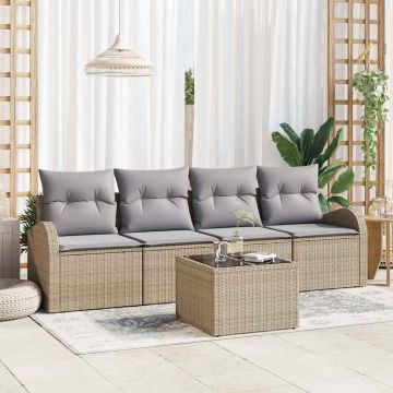 vidaXL Set de canapele pentru grădină 5 pcs Bej și gri 55 x 55 x 37 cm