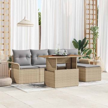 vidaXL Set de canapele pentru grădină 6 pcs Bej Rattan poli