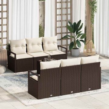 vidaXL Set de canapele pentru grădină 7 pcs Maro și Crem