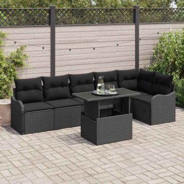 vidaXL Set de canapele pentru grădină 7 pcs Negru 100 x 55 x 73 cm