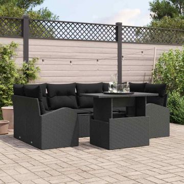 vidaXL Set de canapele pentru grădină 7 pcs Negru 100 x 55 x 73 cm