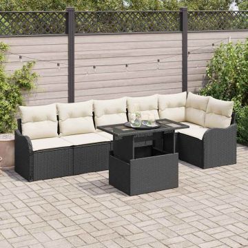 vidaXL Set de canapele pentru grădină 7 pcs Negru 100 x 55 x 73 cm