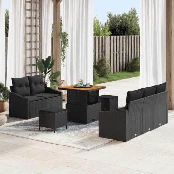 vidaXL Set de canapele pentru grădină 8 pcs Negru 80 x 80 x 71 cm