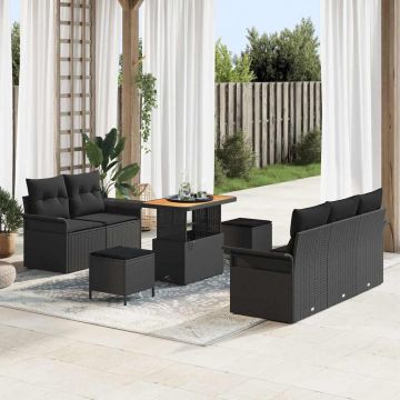 vidaXL Set de canapele pentru grădină 8 pcs Negru 90 x 55 x 71 cm