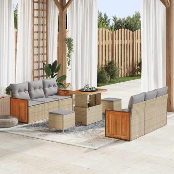 vidaXL Set de canapele pentru grădină 9 pcs Beige și gri deschis