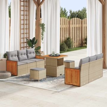 vidaXL Set de canapele pentru grădină 9 pcs Beige și gri deschis
