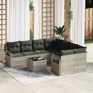 vidaXL Set de canapele pentru grădină 9 pcs Gri deschis și Negru