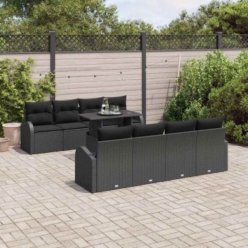 vidaXL Set de canapele pentru grădină 9 pcs Negru 100 x 55 x 73 cm