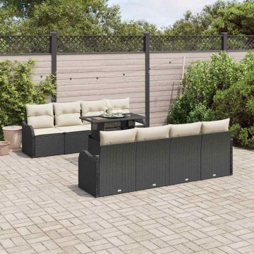 vidaXL Set de canapele pentru grădină 9 pcs Negru 100 x 55 x 73 cm